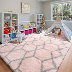 Area Rugs for Living Room, 5x8 Fluffy Pink and Grey Bedroom Geometric Rug | - Image 9