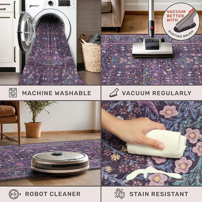 Washable Purple 2x3 Entryway Area Rug, Bohemian Small Throw Violet Carpet - Image 4