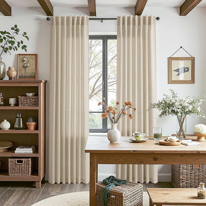Eggshell Beige Curtains for Living Room 72 Inches Long Linen Blend Luxury Light - Image 8