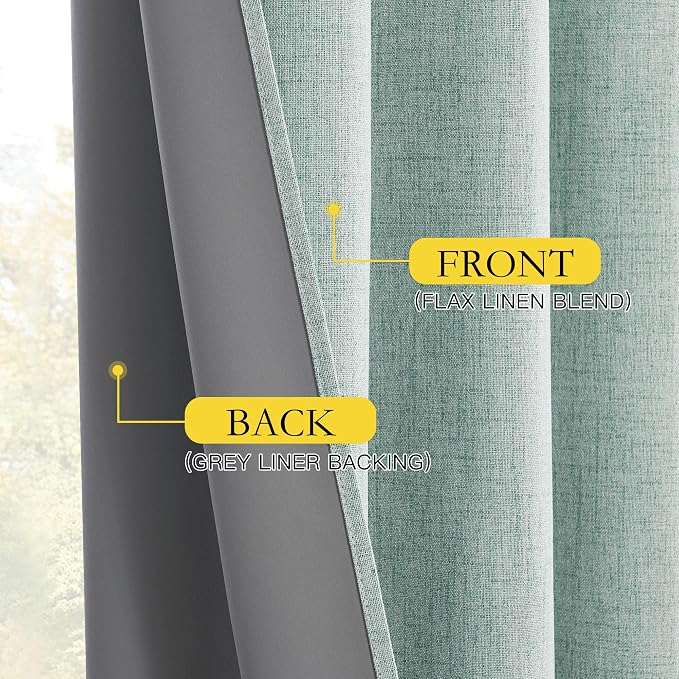 NICETOWN Seafoam Green Thick Linen Blend 100% Blackout Curtains - Image 7