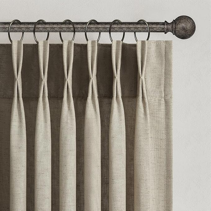 Topfinel Grey Beige Pinch Pleated Linen Curtains 84 Inch Length 2 Panels by Topfinel