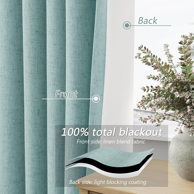 100% Blackout Linen Curtains 90 Inch Length 2 Panels Set - Image 4