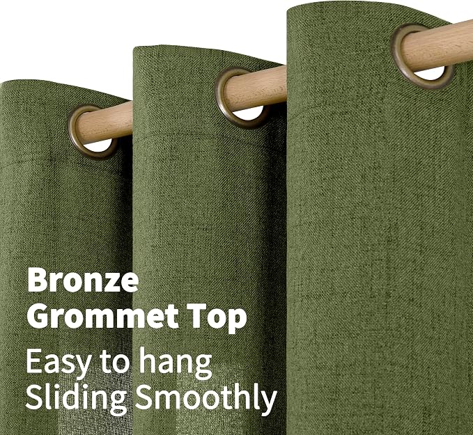 YoungsTex Olive Green Linen Semi Sheer Curtains 80 Inch Length 2 Panels | Light - Image 5