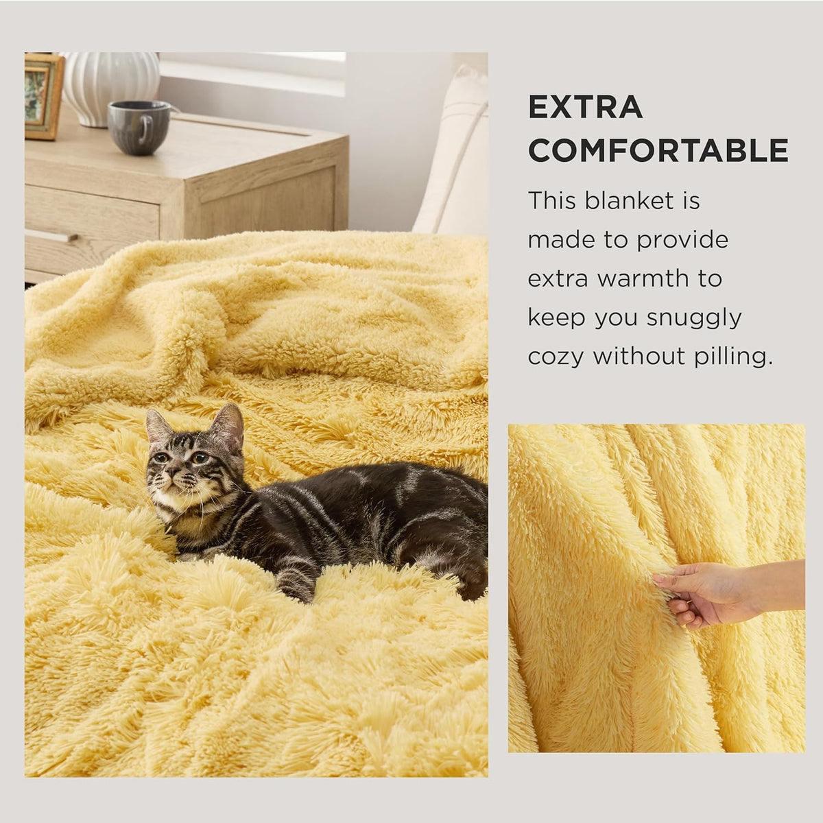 Bedsure GentleSoft Fluffy Yellow King Size Blanket for Bed, Thick Soft Sherpa Faux Fur Fleece Bedding Fuzzy Plush Winter Warm Heavy Big Large King Blanket, Cozy Yellow Gifts for Men Women, 108x90