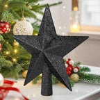 Christmas Tree Ornament, 8" Black Christmas Star Tree Topper Accessories, Xmas Glitter 3D Bethlehem Tree Topper Ornament, Waterproof Holiday Christmas Tree Topper Star Decor for Home Indoor Outdoor