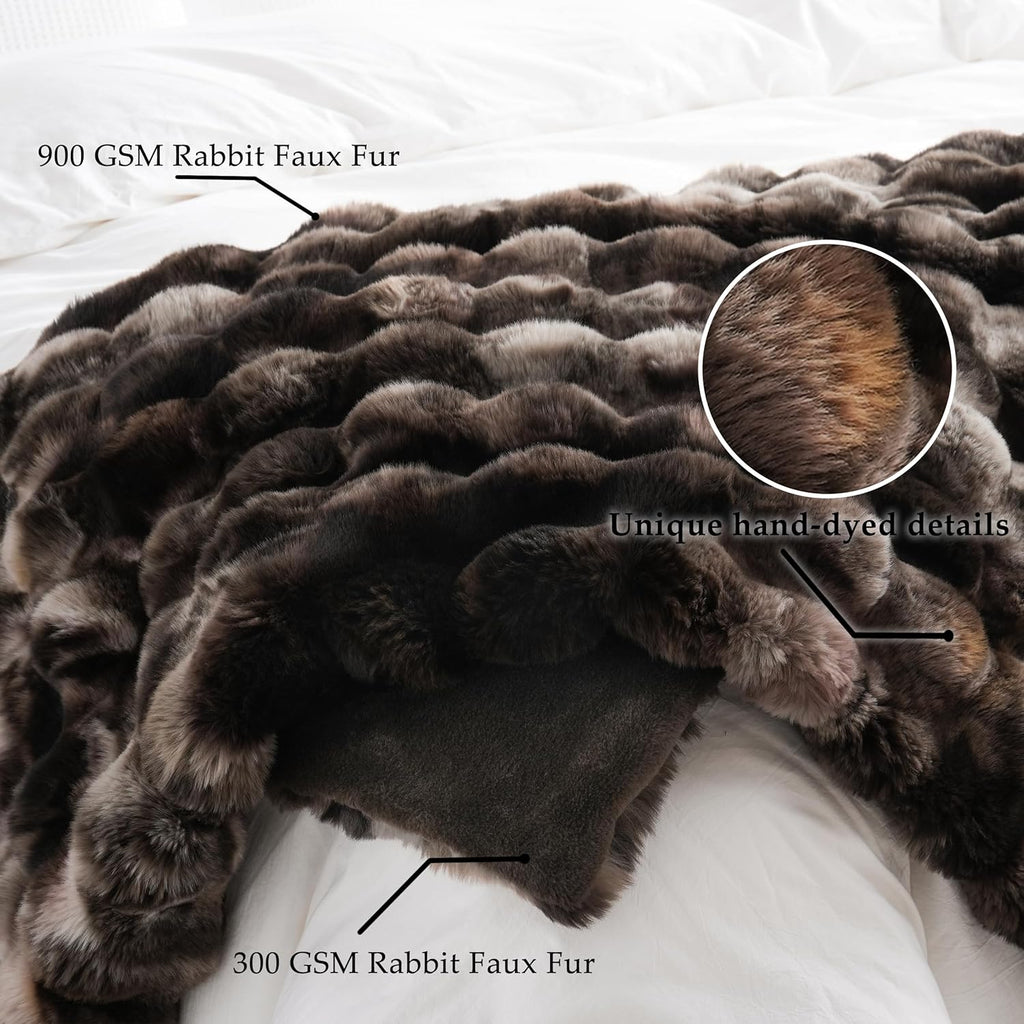 BENVWE Fluffy Faux Fur Throw Blanket for Couch, Soft Plush Thick Cozy Fuzzy Luxury Minky Bubble Blanket for Home Living Room Decor Gift for Women, Tie-dye Coffee, 50" x 60", 1100GSM