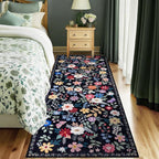 PLHXFR 2x6 Washable Runner Rug：Floral Indoor Kitchen Soft Carpet Black | - Image 2