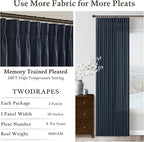 Navy Blue Pinch Pleated Linen Semi Sheer Curtains 63 Inches Long | Navy Linen - Image 4