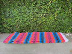 Del Mex Classic Mexican Blanket, Large Authentic Woven Falsa Throw (70"x50"), Artisan Southwest Décor for Beach, Yoga, Outdoors (Turquoise/Pink/Orange)