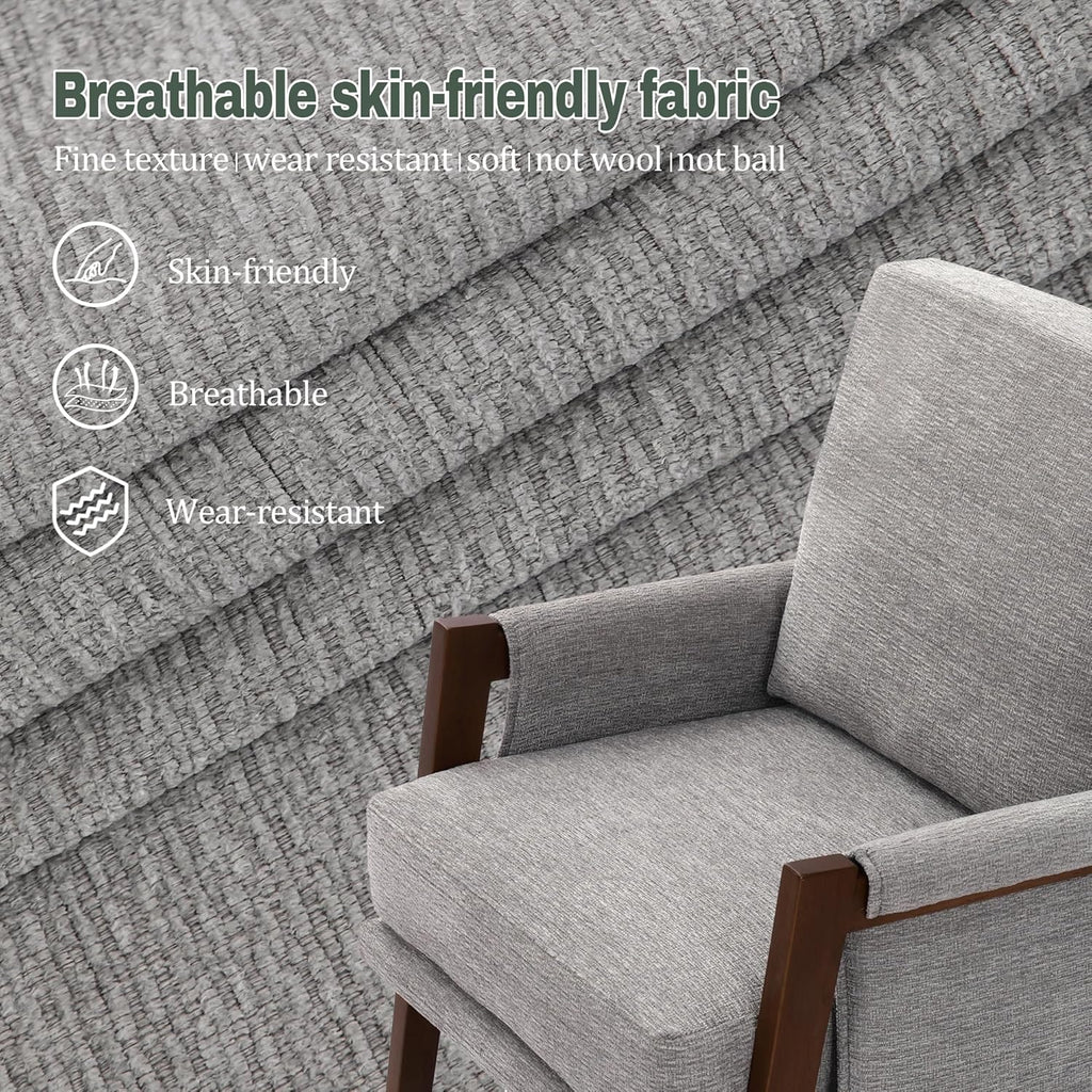 Modern Accent Chair for Living Room Mid Century Arm Chair Upholstered Bedroom Chair Comfy Lounge Chair with Solid Wood Frame, Grey