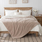 Waffle Brown Throw Blanket -Fluffy Fleece, Neutral Tan Color, Cute & Aesthetic - Image 5