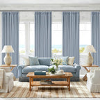 Light Blue Linen Blackout Linen Pleated Dual Layer Curtains 90 Inches Long | - Image 8