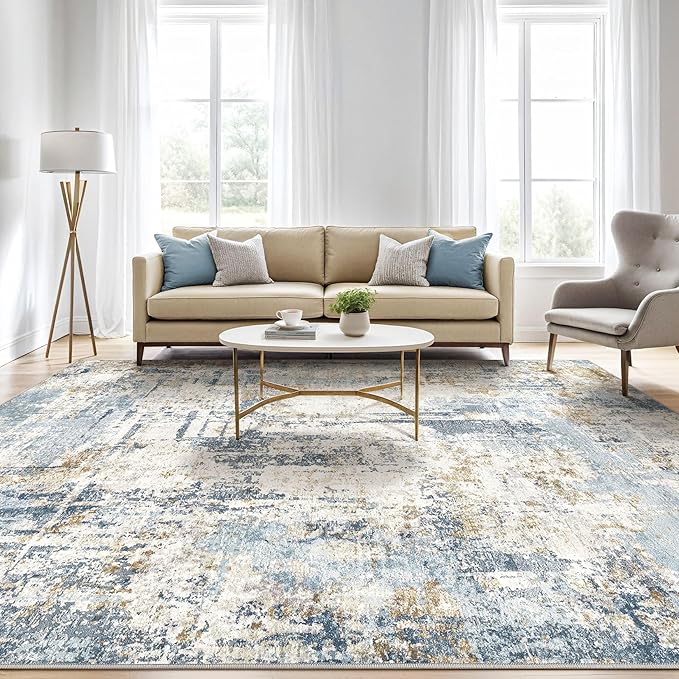 LOONGRUG 4x6 Area Rug Machine Washable Neutral Modern Abstract Rugs Blue | Soft - Image 5