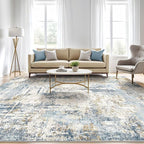 LOONGRUG 4x6 Area Rug Machine Washable Neutral Modern Abstract Rugs Blue | Soft - Image 5