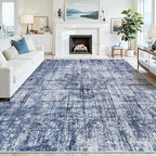 9x12 Washable Area Rug for Living Room Bedroom: Non-Slip Modern Navy Blue | by Oriannal