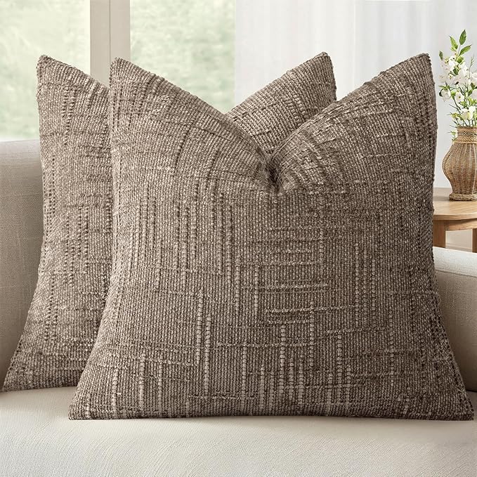 MIULEE Chenille Textured Throw Pillow Covers Taupe Grey 16x16 Set of 2 | Slubby by MIULEE