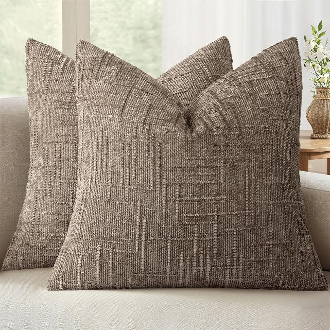MIULEE Chenille Textured Euro Throw Pillow Covers Taupe Grey 26x26 | Set of 2 by MIULEE
