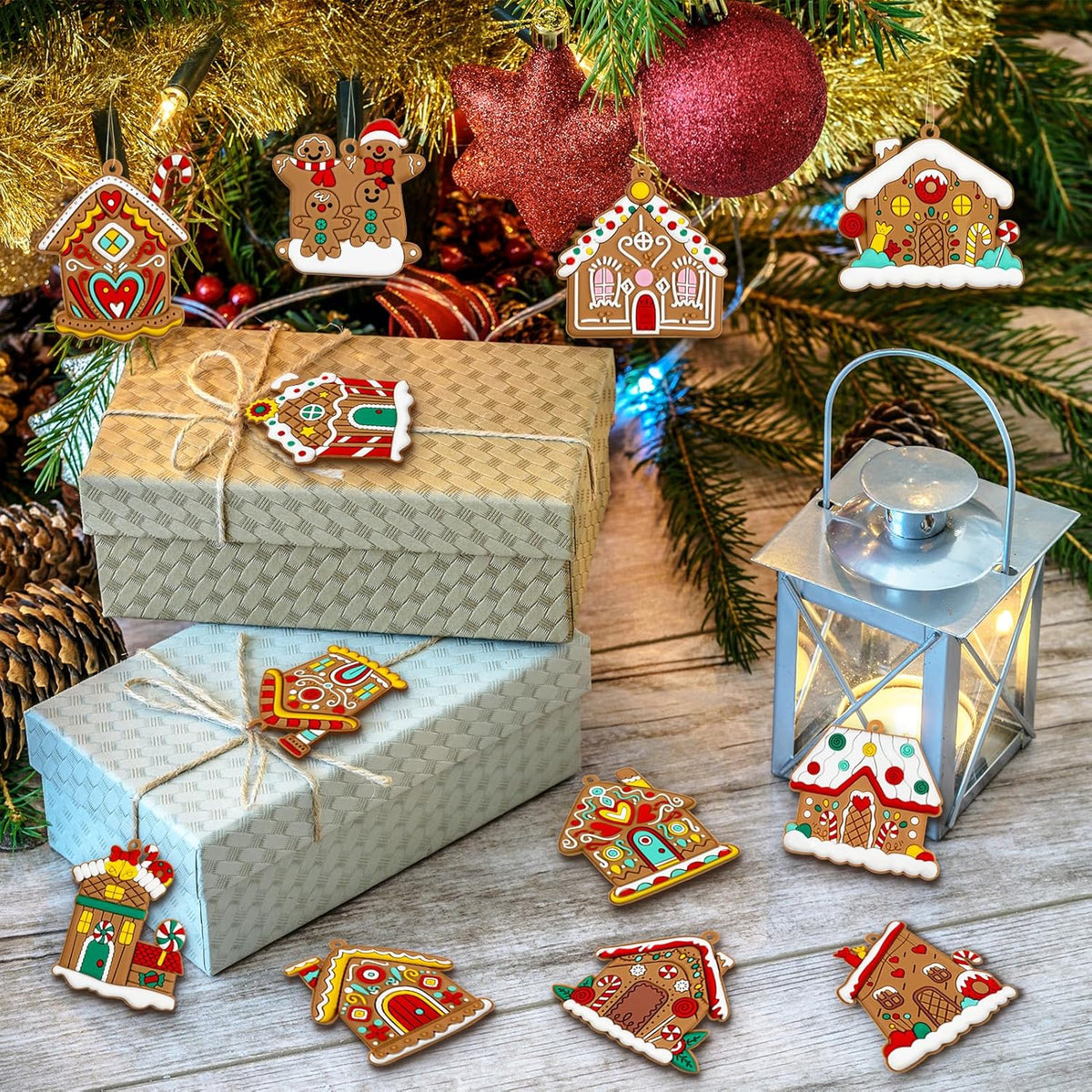 Gingerbread House Ornaments Christmas Tree Decoration - 36pcs Gingerbread House Christmas Decorations Hanging Ornaments for Holiday Xmas Tree Home Decor