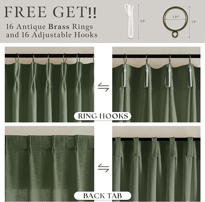 72 Inch Linen Blend Pleat Green Semi Sheer Curtains - Image 5