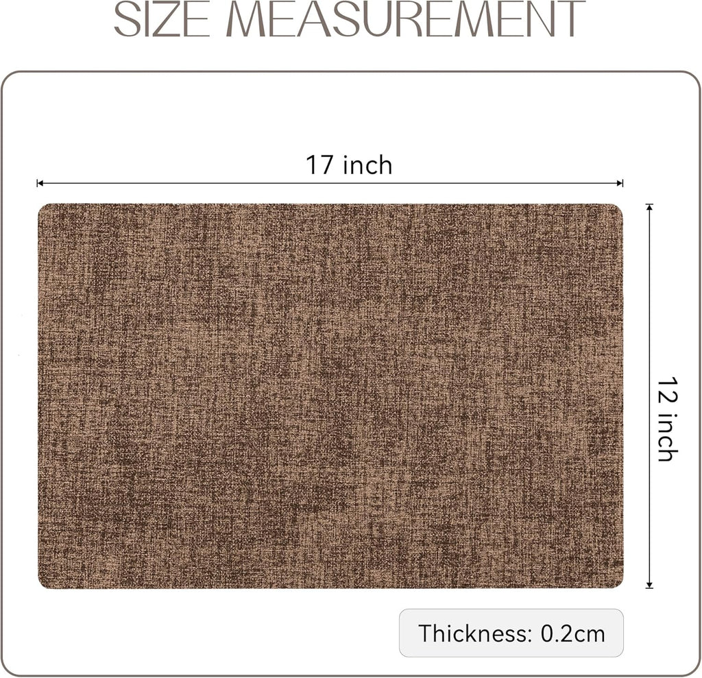 Romanstile Vinyl Placemats Set of 6-12 X 18 Inch - Heat Resistant Place Mats 100% Waterproof Oilproof Wipeable Reversible Faux Leather Table Mats for Kitchen/Dining/Party/Outdoor, Brown