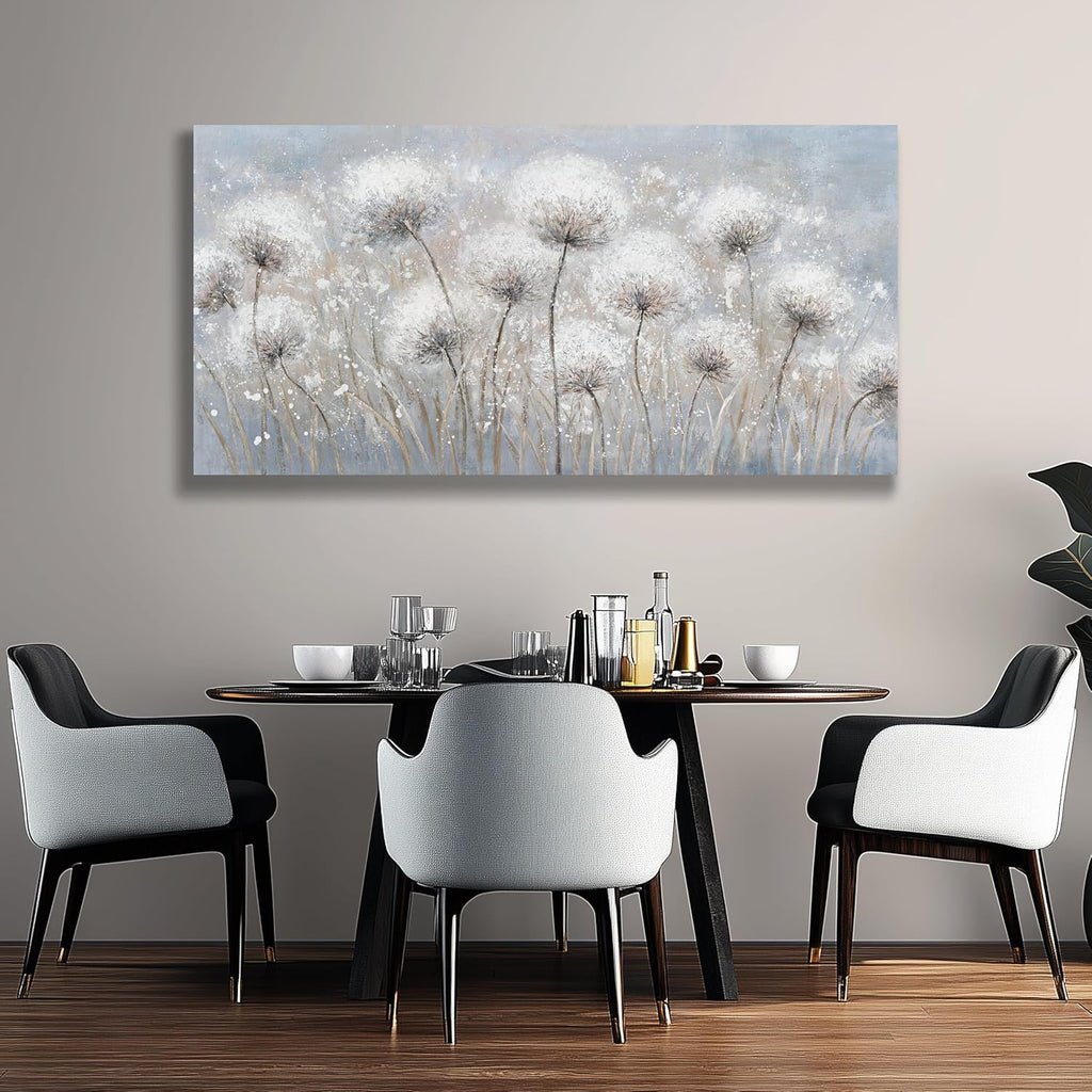 Belmrxne Large Dandelion Floral Wall White and Black Wall Decor Modern Aesthetic Artwork Trendy Canvas Painting for Living Room Bedroom Dining Room Office Home Decor 30x60 inch