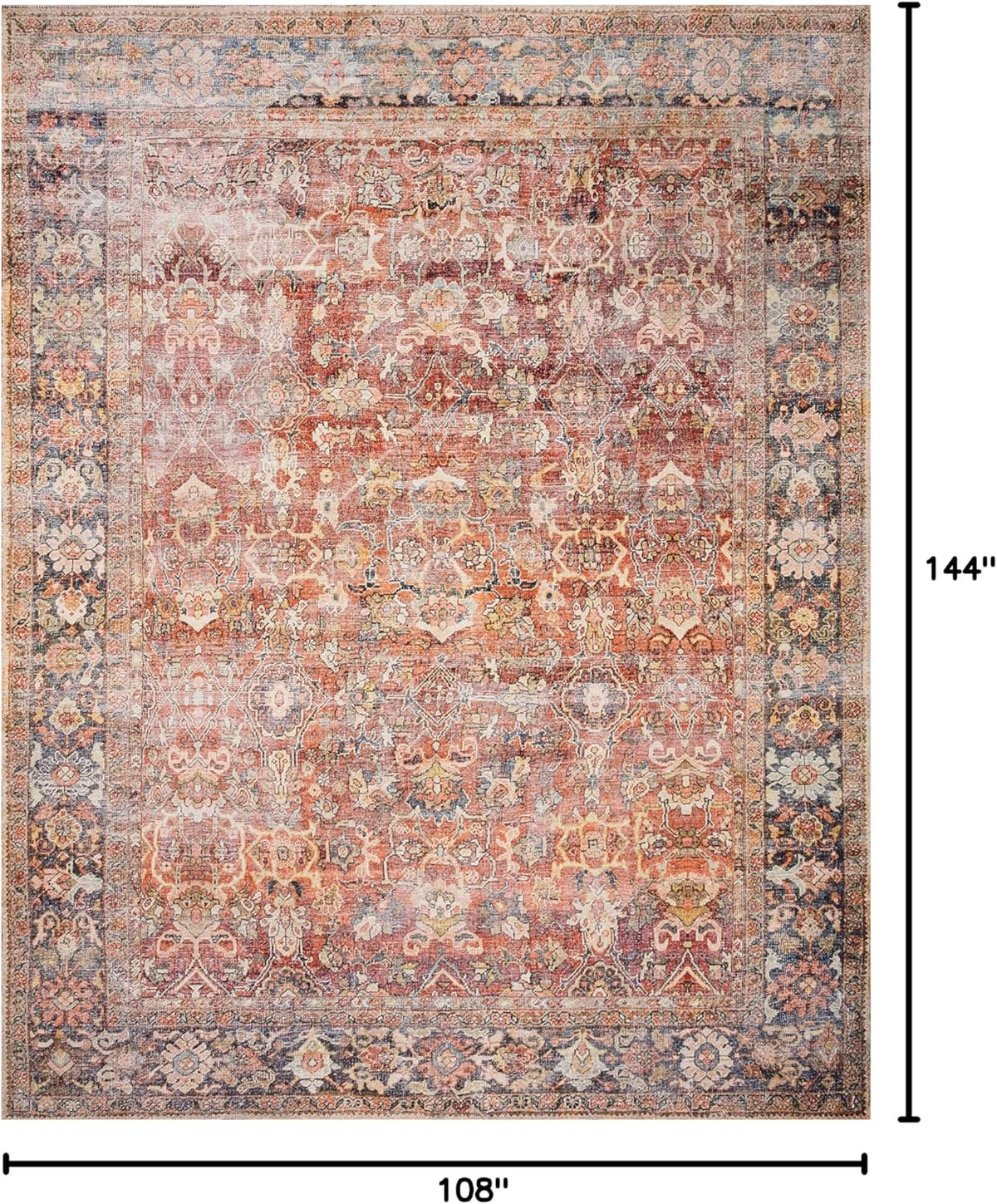 Loloi Layla Collection LAY-02 Spice/Marine 9'-0" x 12'-0" .13" Thick Area Rug, Soft, Durable, Vintage Inspired, Distressed, Low Pile, Non-Shedding, Easy Clean, Printed, Living Room Rug