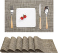 Myir JUN Placemats Set of 6, Vinyl Woven Placemats Place Mats Indoor Washable Table Mats Non-Slip Place mats for Dining Table (Caramel, Set of 6)