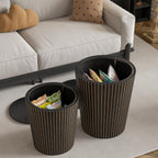 Nesting Coffee Table Set of 2, Round End Table with Storage, Farmhouse Side Table with Removable Wood Tops and Wood Basket Bases for Blanket Storage, Modern Coffee Table for Living Room (Black)