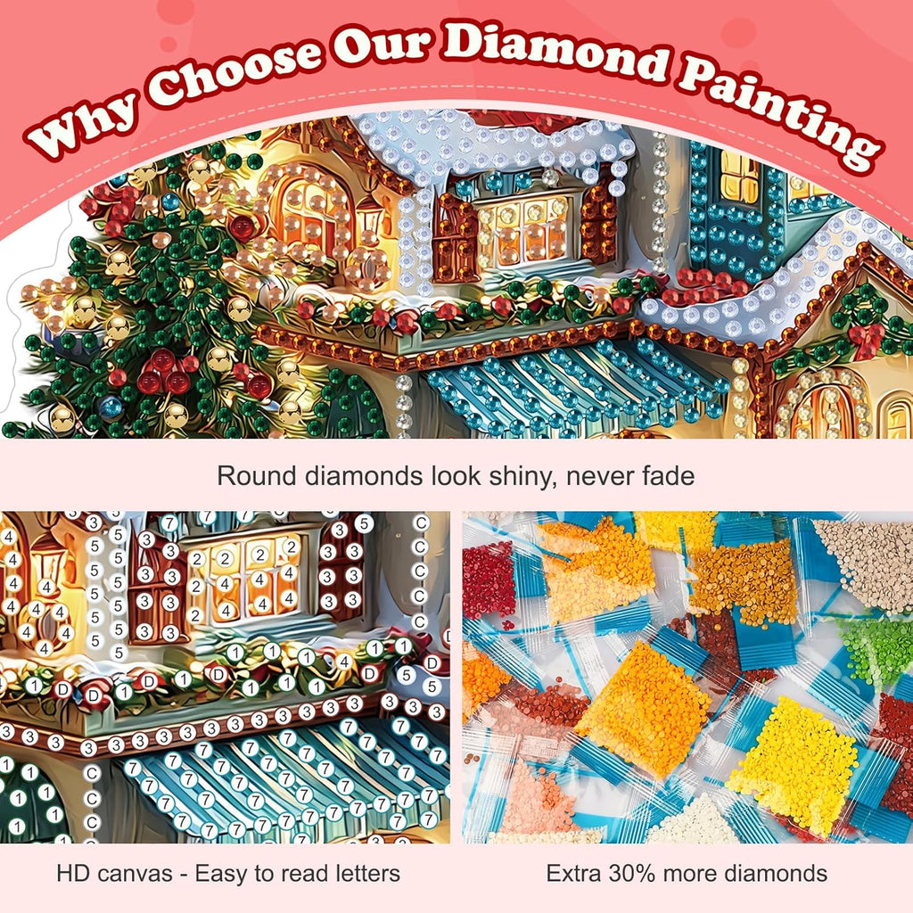 5D Diamond Art Kits for Adults, Fairy House, Special Shaped Rhinestone Diamond Art Christmas Ornaments, Snowy House, DIY Diamond Art Painting Desktop Ornament Gem Art Crafts for Adults Home Decor