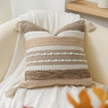 Brown Decorative Throw Pillow Cover 20x20 Square Boho Accent Pillowcase Tassels by BlissBlush