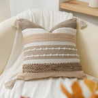Boho Decorative Throw Pillow Cover 22x22 Square Brown Accent Pillowcase Tassels by BlissBlush