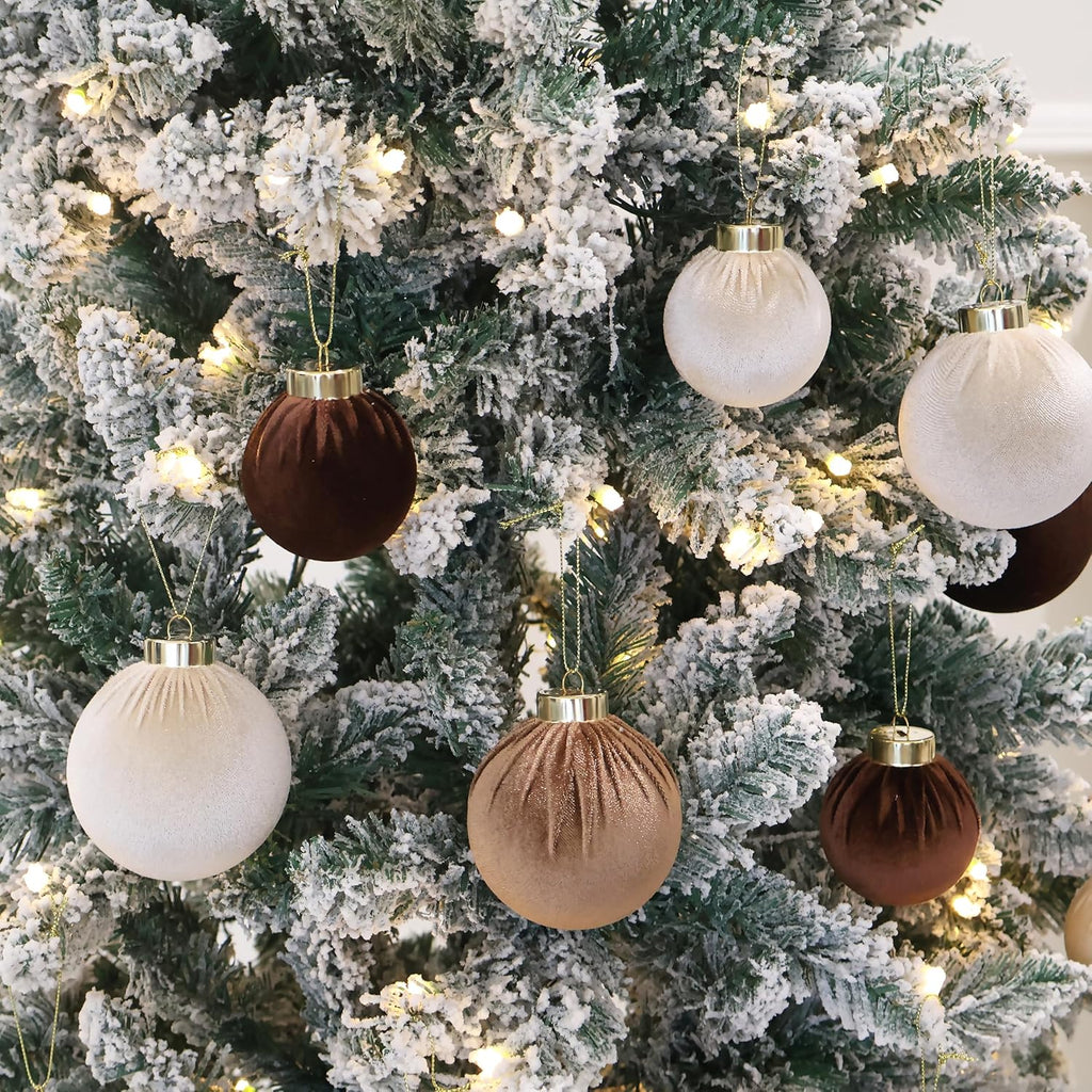 4inch Velvet Christmas Ornaments, 6pcs Multicolor Flocked Ornaments for Christmas Tree Decorations