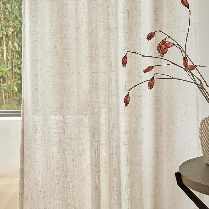 MYSKY HOME Linen Curtains for Sliding Glass Door, Back Tab Semi Sheer Curtain - Image 4