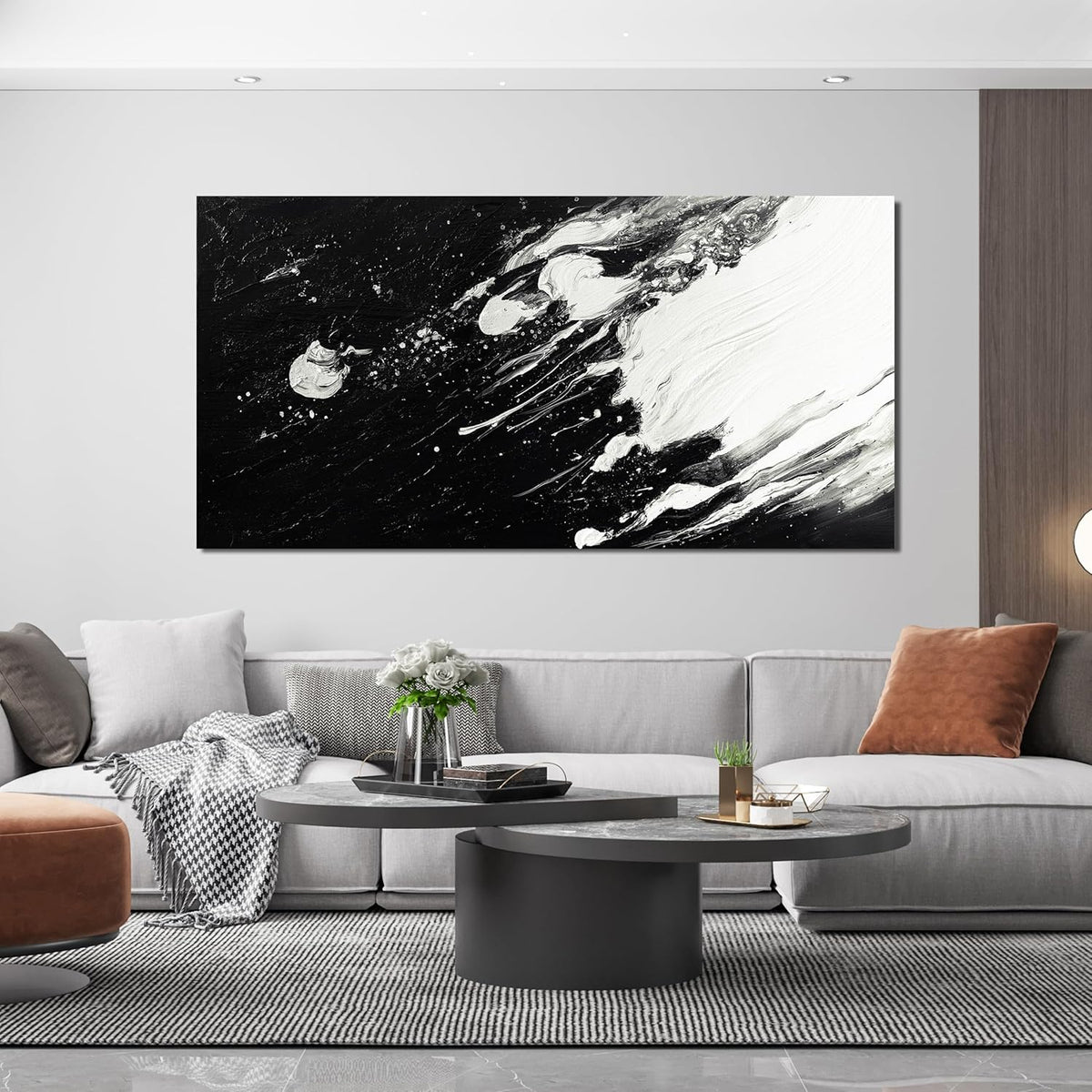 Abstract Wall Art Decor Modern Black and White Wall Art Prints Canvas Wall Art for Living Room Abstract Black Art Abstract Canvas Art Wall Decor Artwork for Walls Bedroom Kitchen Wall Decor 24" X 48"