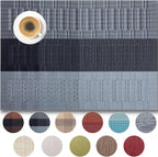 Placemats Set of 6 - Easy Clean Woven Vinyl Placemats for Dining Table, Indoor/Outdoor Place Mats, Washable PVC Table Mats （Silver Gray Black）