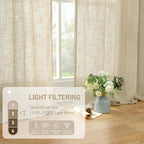 Semi Sheer Linen Curtains 96 inches Long 2 Panels Set, 52 x 96 Inch | Light - Image 3