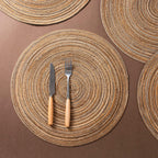 AHHFSMEI Round Braided Placemats Set of 6 Round Table Mats for Dining Tables Natural Woven Heat Resistant Place mats 15 Inch (Brown)