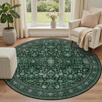 Round Area Rug for Living Room: 8ft Boho Washable Rug Deep Green | Vintage Boho - Image 2