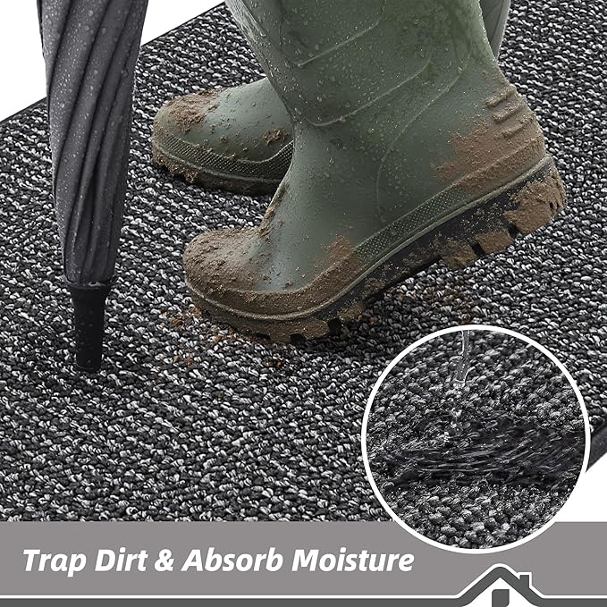 BEQHAUSE Dirt Trapper Door Mat 24"x60", Non-Slip Washable Doormat, Charcoal | - Image 3