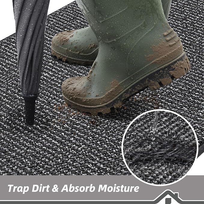 BEQHAUSE Dirt Trapper Door Mat 36"x60", Non-Slip Washable Doormat, Charcoal | - Image 3