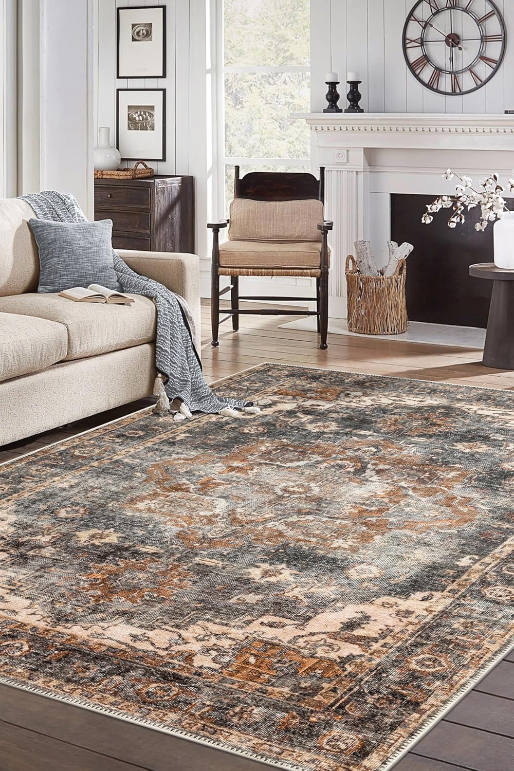 Keen Home Design 3x5 Rug - Machine Washable Entry Rug with Non-Slip Backing, Ideal for Enteryway, Kitchen, Bathroom, Laundry Room - Vintage, Easy Clean, Durable, Low Pile Rug - (3' x 5')