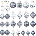 Sea Team Multi-Size Shatterproof Clear Plastic Christmas Tree Ball Ornaments Set, Decorative Hanging Transparent Xmas Baubles with Stuffed Delicate Decorations (25 Counts, Stone Blue)