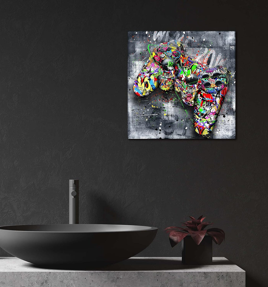 JKWALL77 Graffiti Canvas Wall-Art For Bedroom - Gaming Wall Art For Teen Boys - Abstract Painting Pop Art Modern Home Wall Decor Ready to Hang Size 14" x 14"