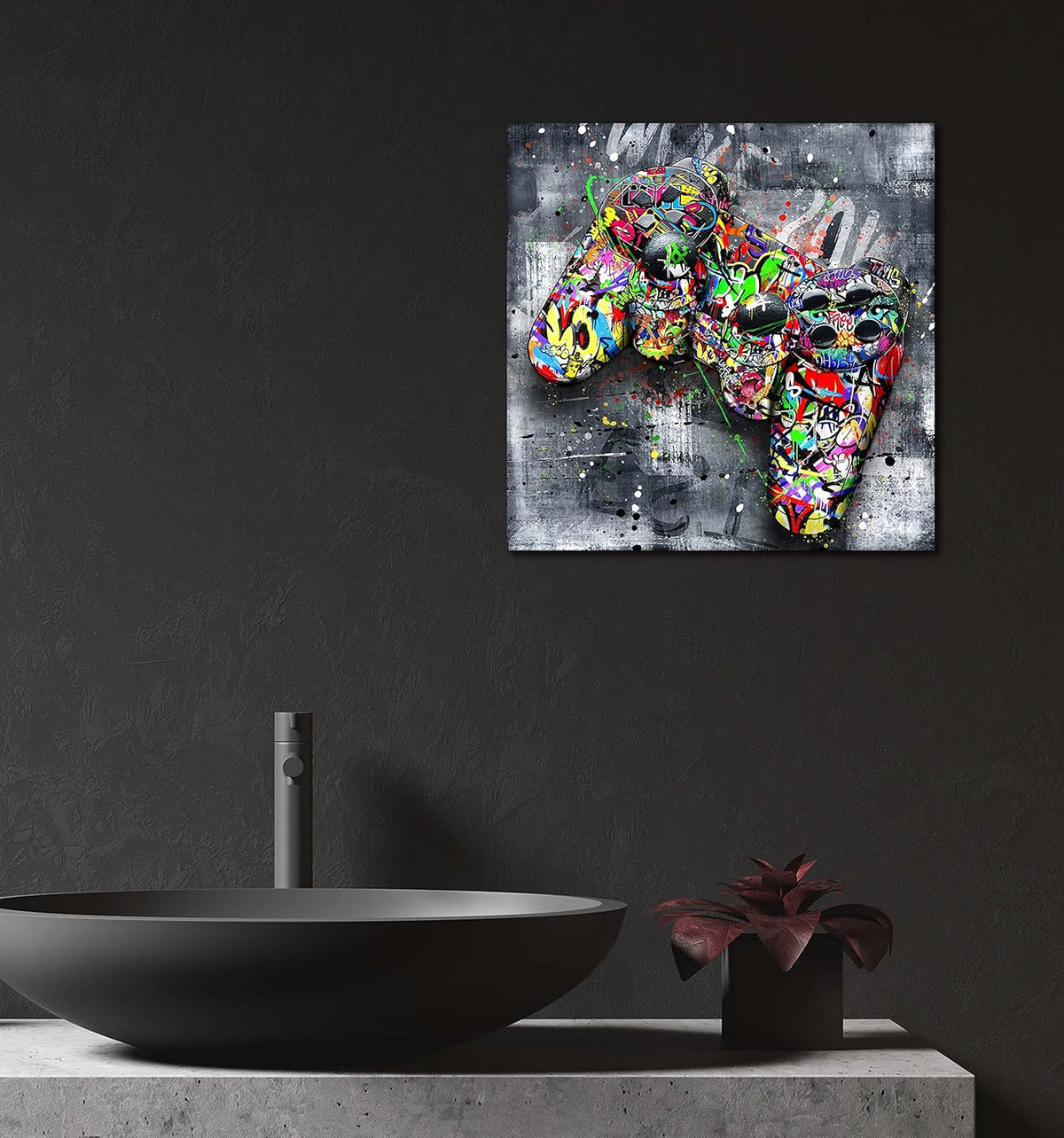 JKWALL77 Graffiti Canvas Wall-Art For Bedroom - Gaming Wall Art For Teen Boys - Abstract Painting Pop Art Modern Home Wall Decor Ready to Hang Size 14" x 14"