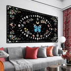 Canvas Wall Art Prints Blue Boho Wall art Decor Canvas Art Wall Decor Wall Pictures for Living Room Vintage Butterfly Wall Art Moon Flower Abstract Artwork for Walls Home Bedroom Decor 20" X 40"