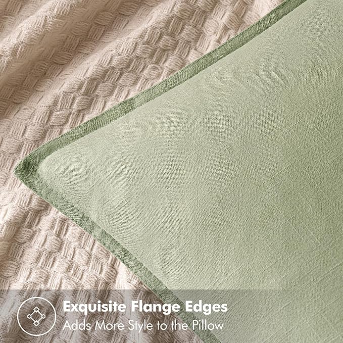 MIULEE Decorative Linen Euro Sham Pillow Covers 22x22 Inch Light Green | Boho - Image 2