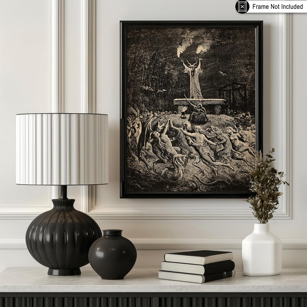 Poster Master Vintage Gustave Dore Poster - Retro Dance of Sabbath Print - Witchcraft Art - Halloween Art - Gift for Him & Her - Gothic Decor for Dorm, Living Room or Bedroom - 8x10 UNFRAMED Wall Art