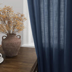 Denim Blue Linen Curtains 102 Inches Long Rod Pocket Back Tab Drapes 2 Panels - Image 4