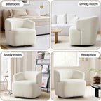 Swivel Accent Chair, Sherpa Teddy Barrel Chair for Living Room, Cozy Round Boucle Arm Chair, Metal Base for Club Nursery Bedroom, White