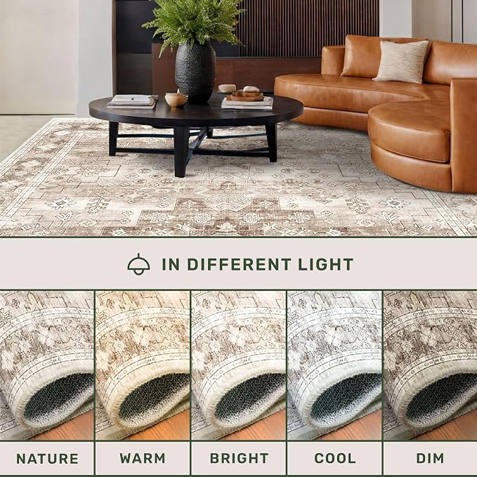 Washable Neutral Farmhouse Living Room Rug, 5x8 Area Rugs - Image 8